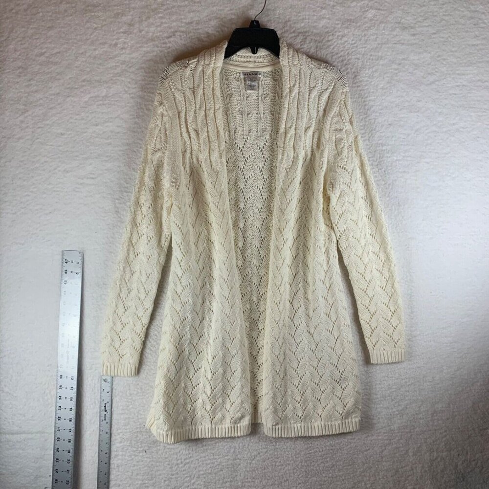 Hannah Women's Open Front Drop Shoulder Cream Cardigan Knit Sweater Size L 9170